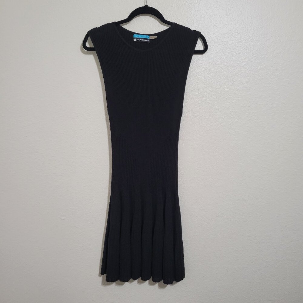 Alice + Olivia Black Ribbed Knit Mini Dress